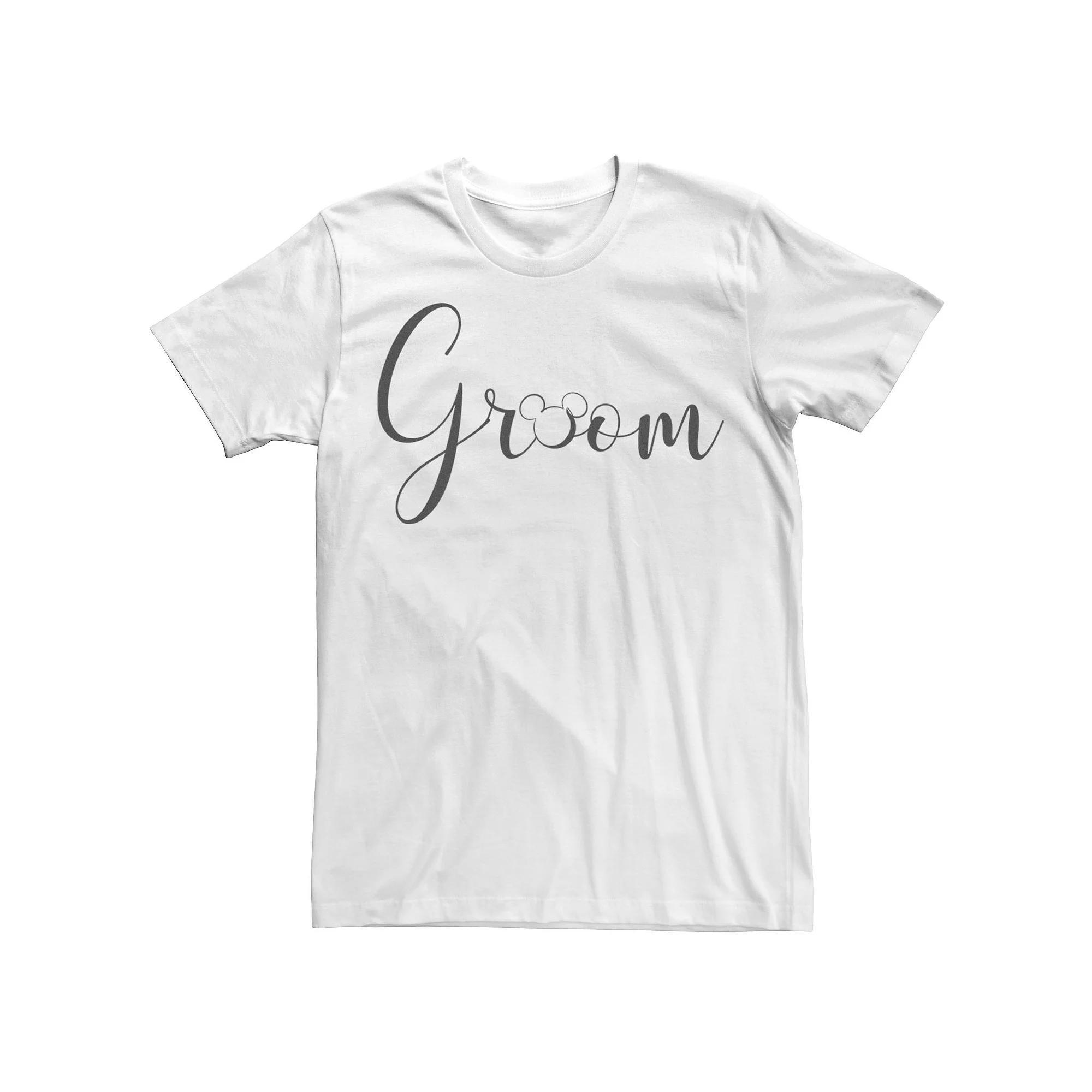 Disney's Mickey Mouse Groom Cursive White Text Logo Men's Tee, Size: Small Product Image