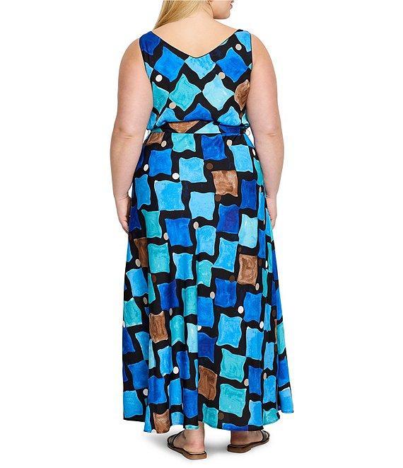 NIC + ZOE Plus Size Sea Glass V-Neck Sleeveless Tie Waist Maxi Dress Product Image