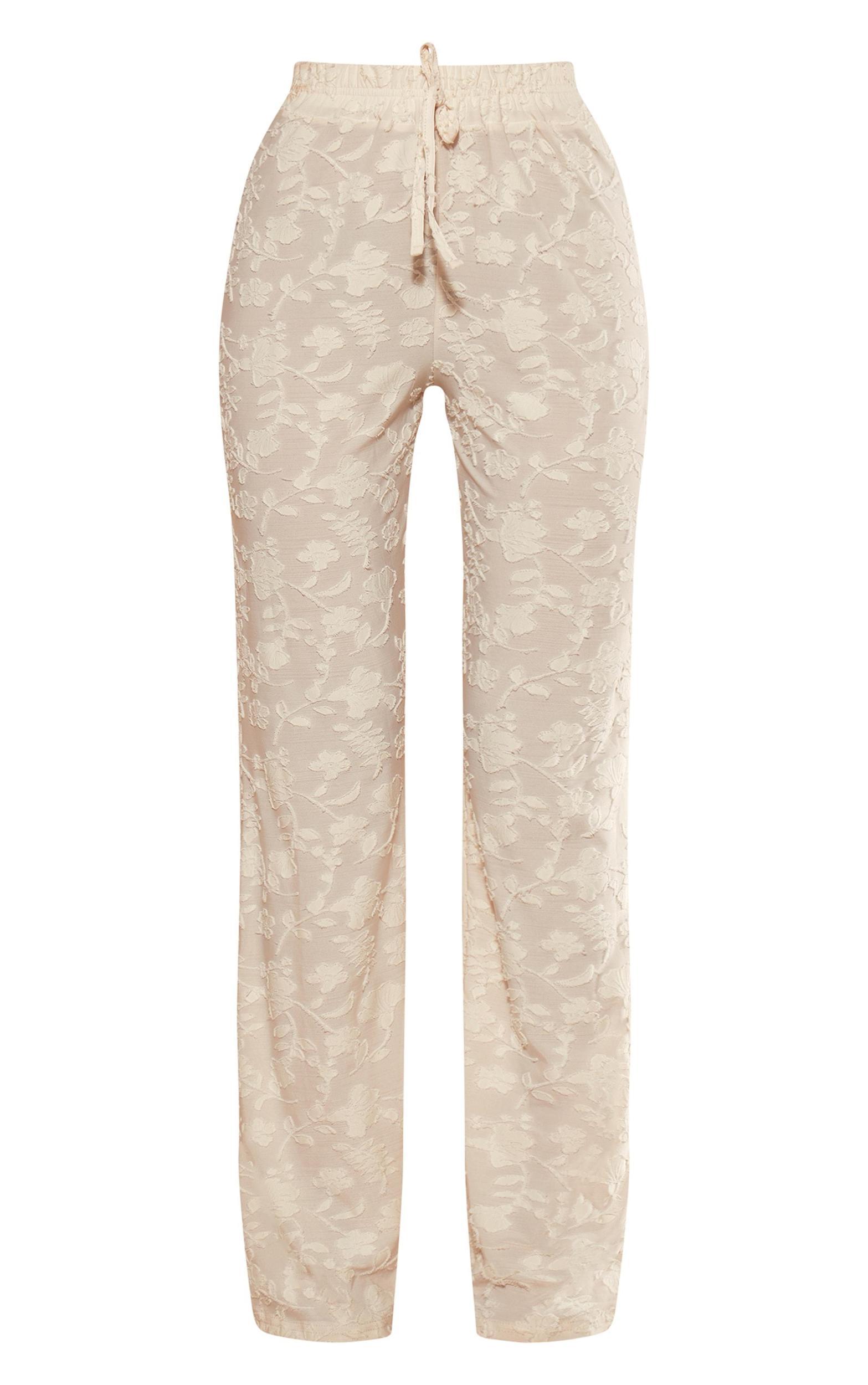 Cream Woven Floral Mid Rise Wide Leg Pants Product Image