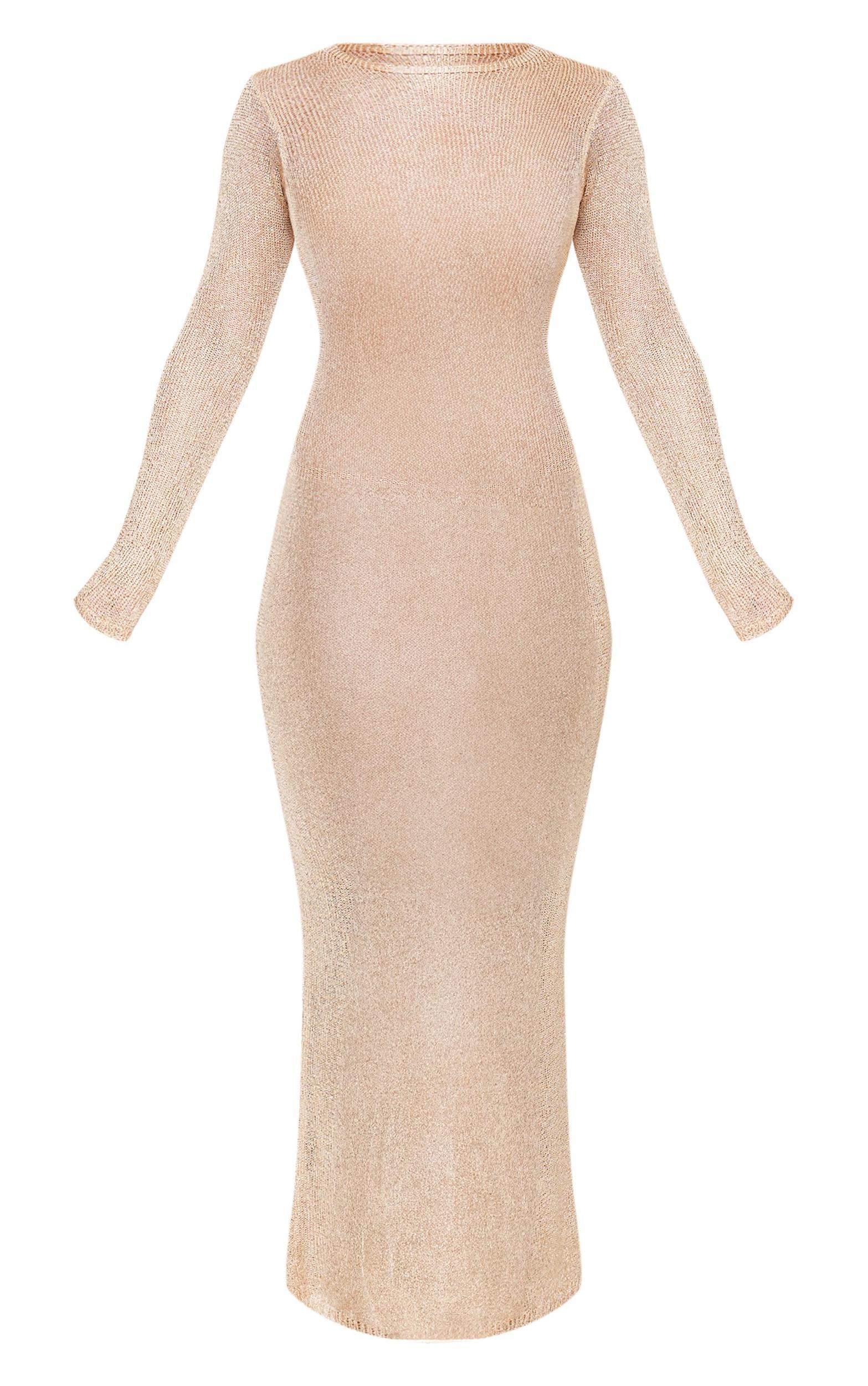 Gold Sequin Knit  Long Sleeve Maxi Dress Product Image