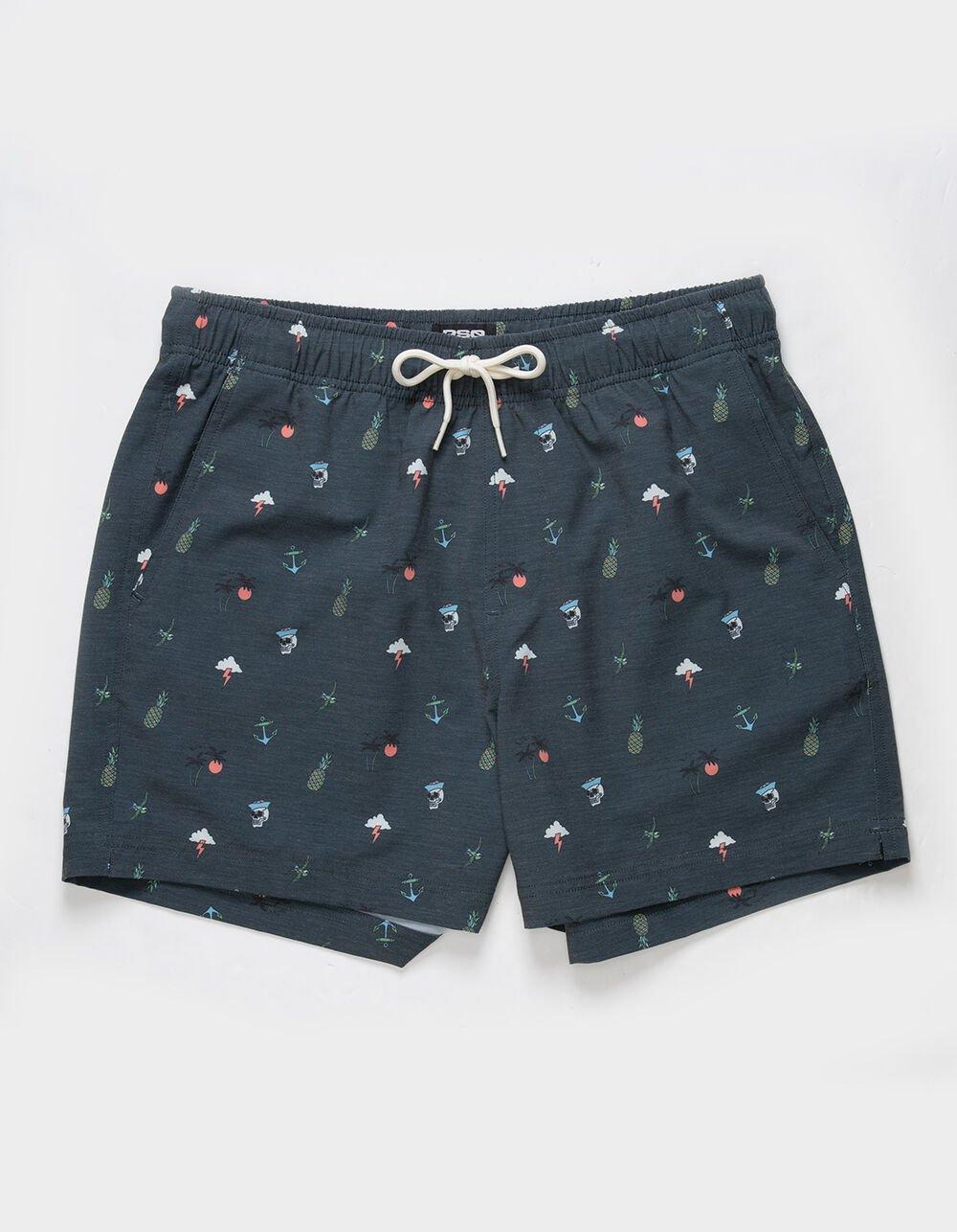 RSQ Mens Pirate Ditsy 5'' Swim Shorts - WASHED BLACK Product Image