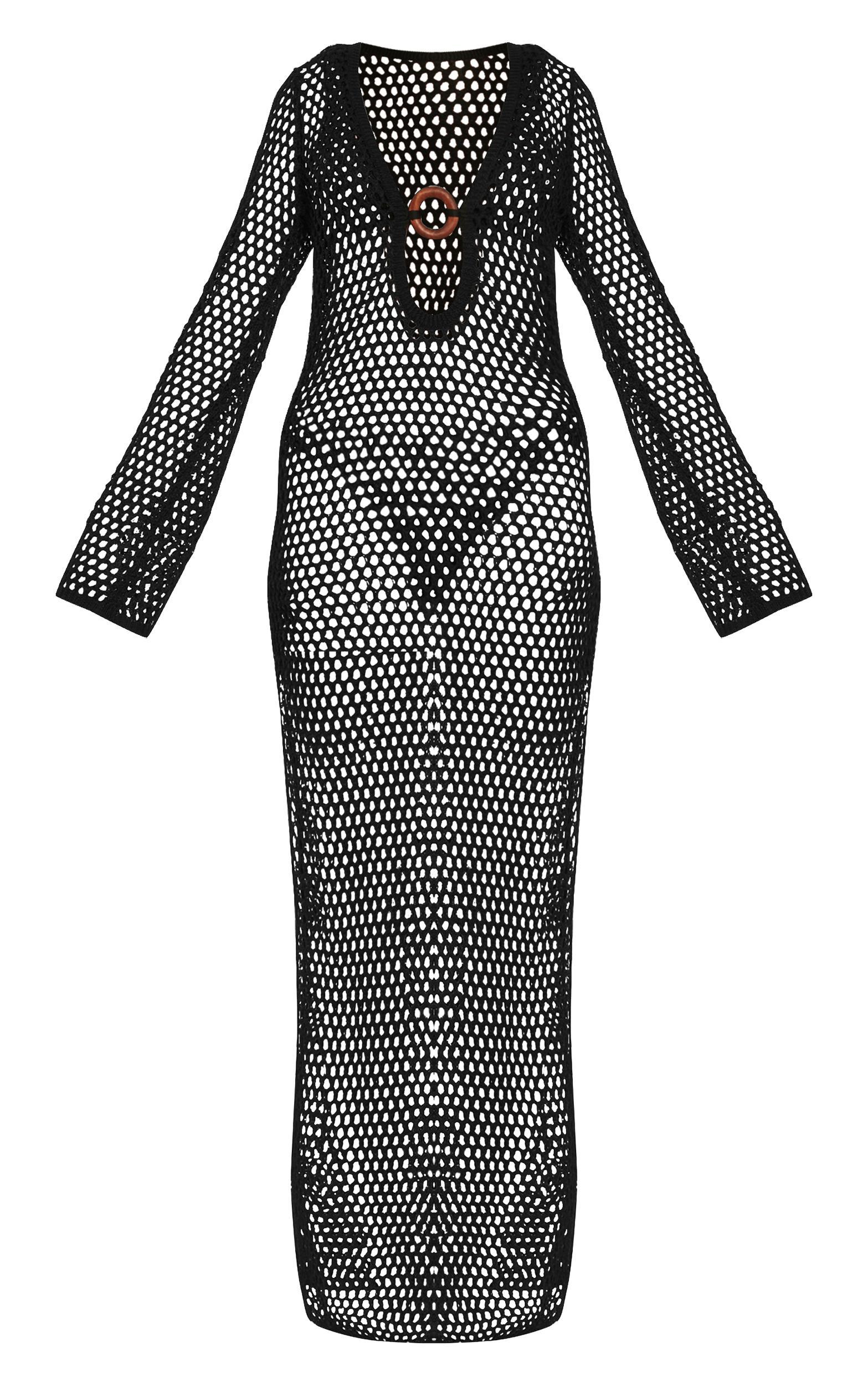 Black Crochet O Ring Maxi Beach Dress Product Image
