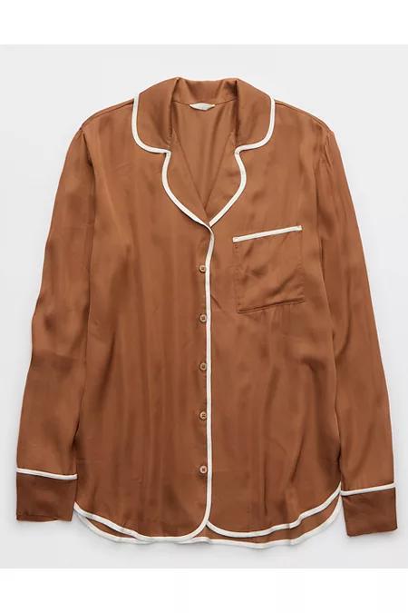 Aerie Off-Duty Satin Piping Shirt Women's Product Image