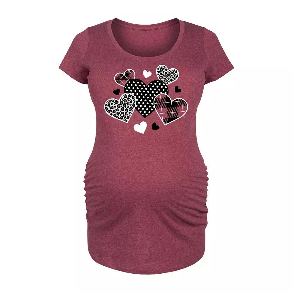 Maternity Mixed Patterned Hearts Graphic Tee, Women's, Size: Small-Mat, Grey Dark Red Product Image