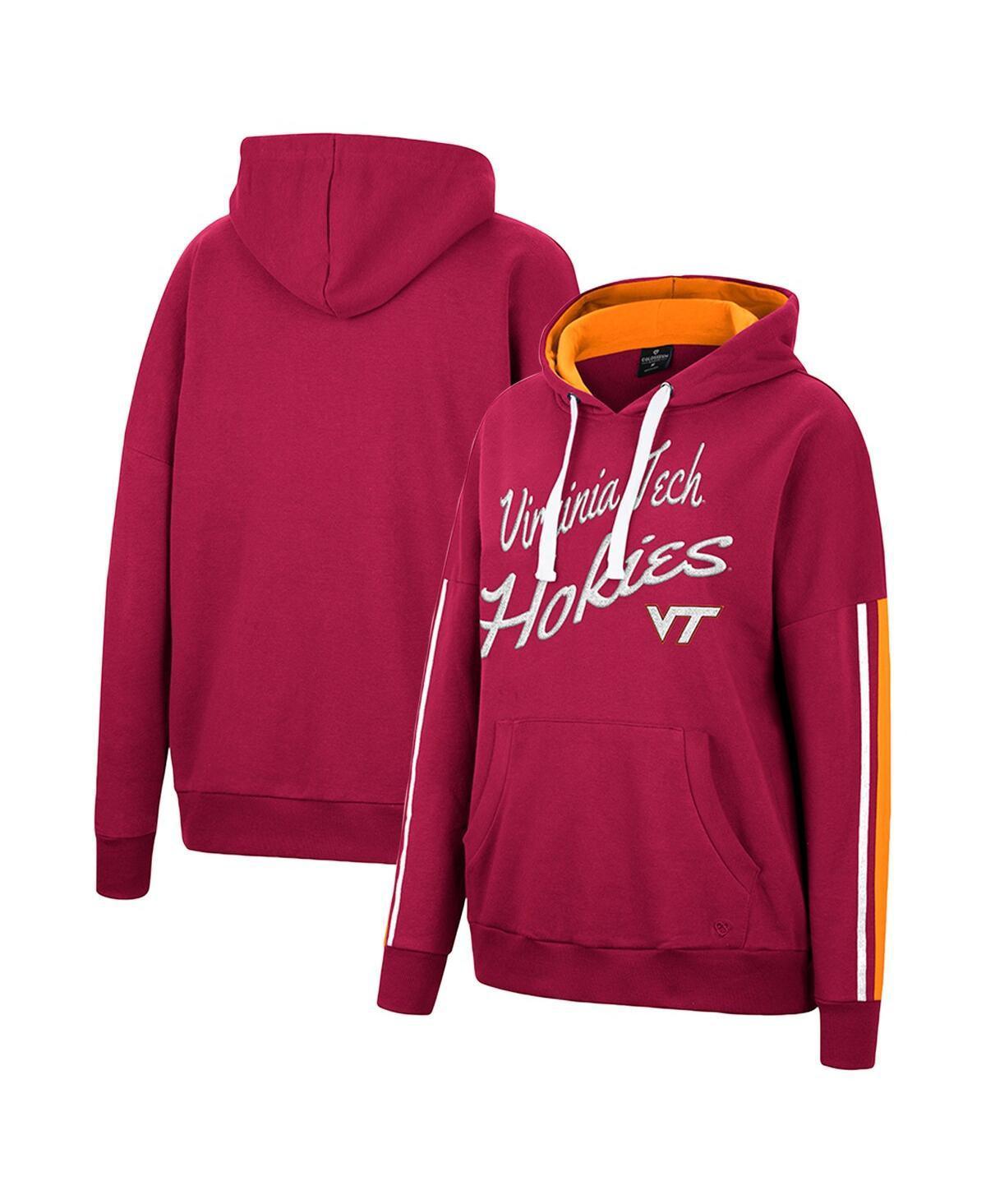 Womens Colosseum Crimson Oklahoma Sooners Serena Oversized Sleeve Striping V-Neck Pullover Hoodie Product Image