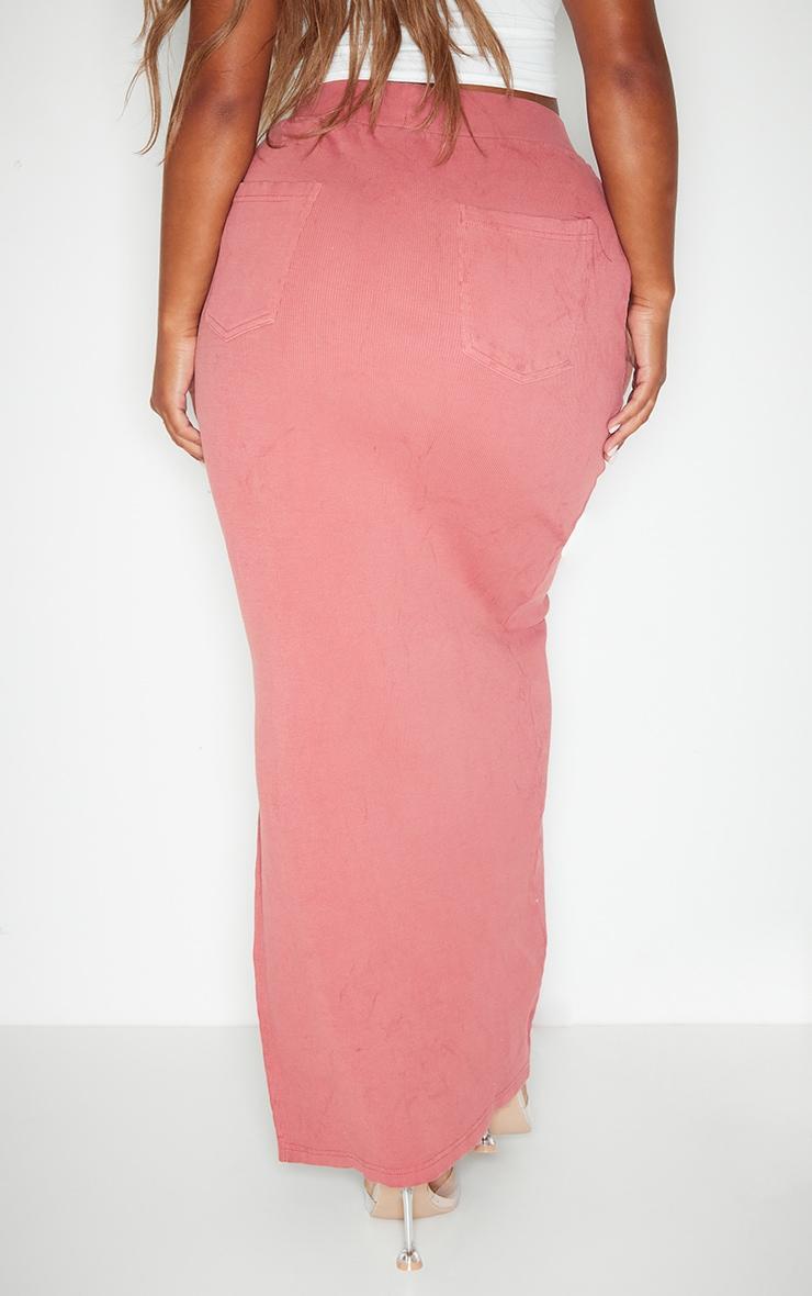 Shape Washed Red Ribbed Pocket Back Detail Maxi Skirt Product Image