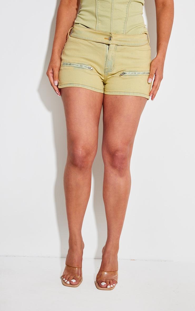 Shape Washed Green Denim Belt Detail Hot Pants Product Image
