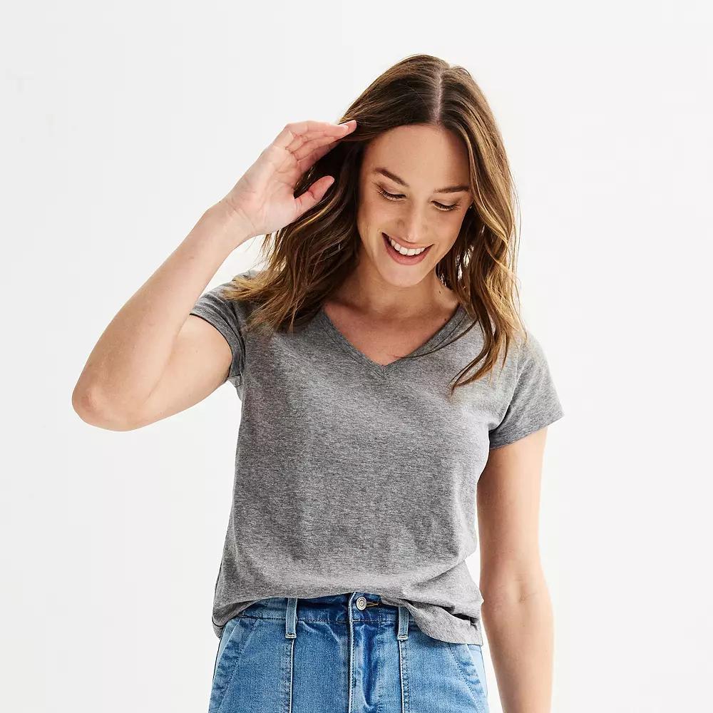 Petite Sonoma Goods For Life® Everyday Short Sleeve V-Neck Tee, Women's, Size: Small Petite, Grey Product Image
