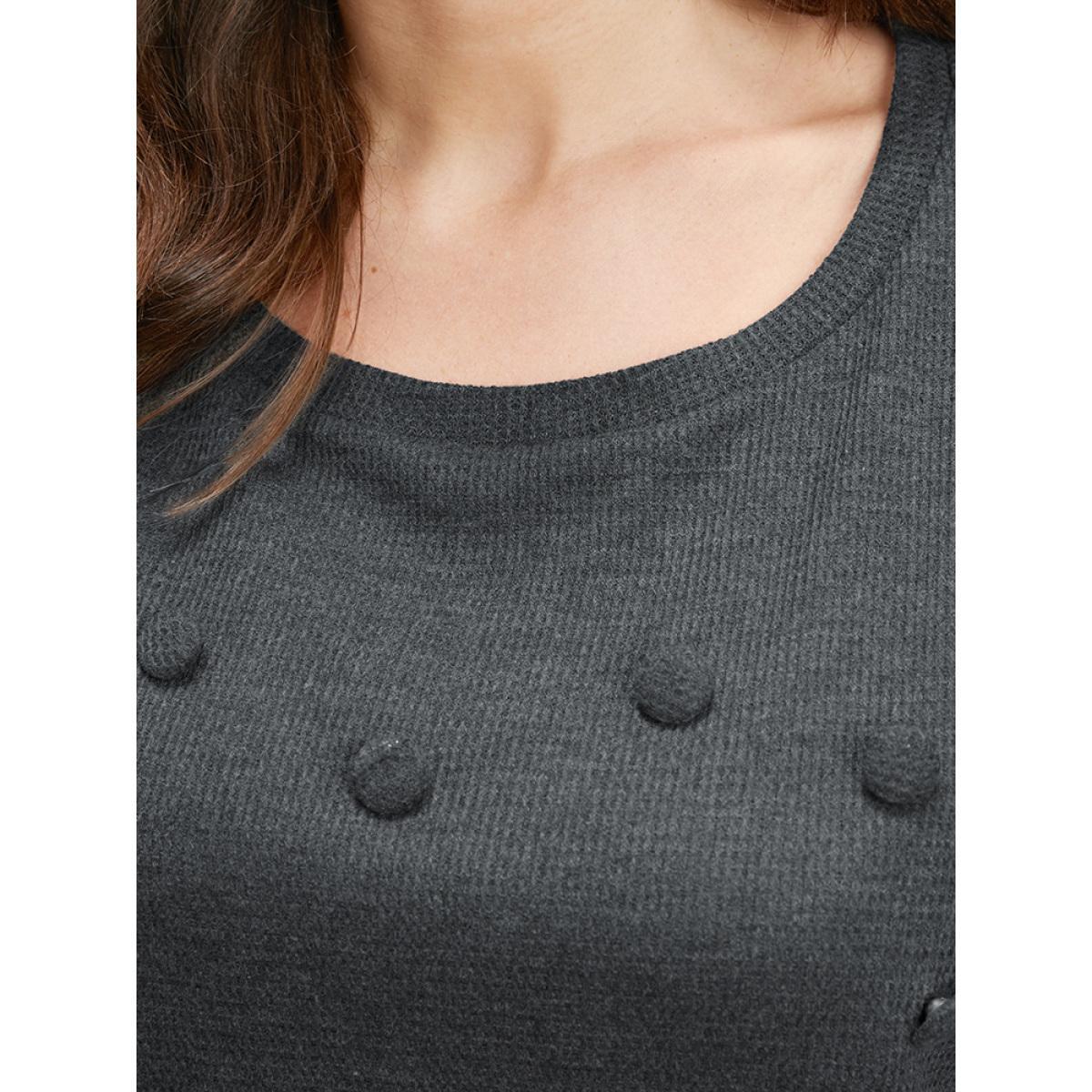 Plus Size Solid Button Detail Round Neck Waffle Knit Sweatshirt Women DimGray Elegant Button Round Neck Dailywear Sweatshirts BloomChic 12/L Product Image