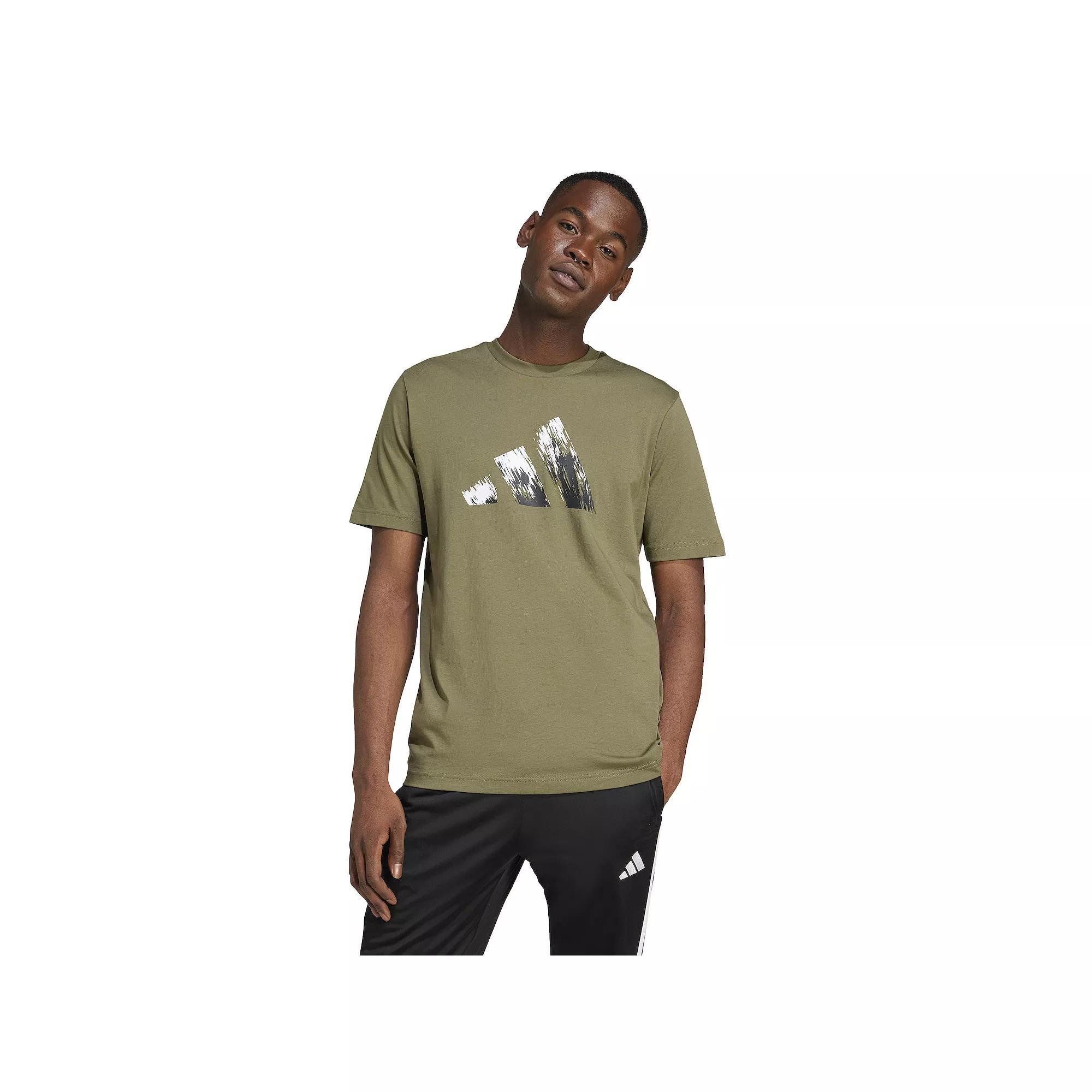 adidas Lounge Painted Graphic Tee Olive Strata XS Mens Product Image