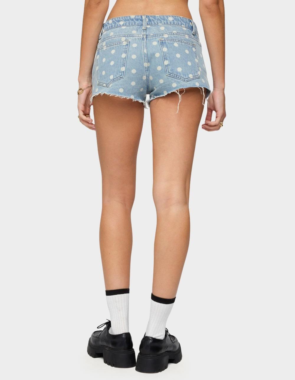 EDIKTED Josie Polka Dot Denim Shorts - LIGHT BLUE Product Image