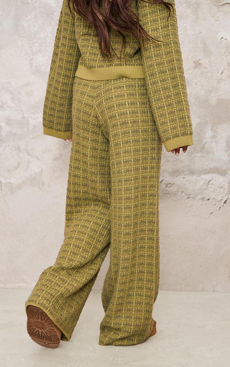 Olive Boucle Knit Wide Leg Pants Product Image