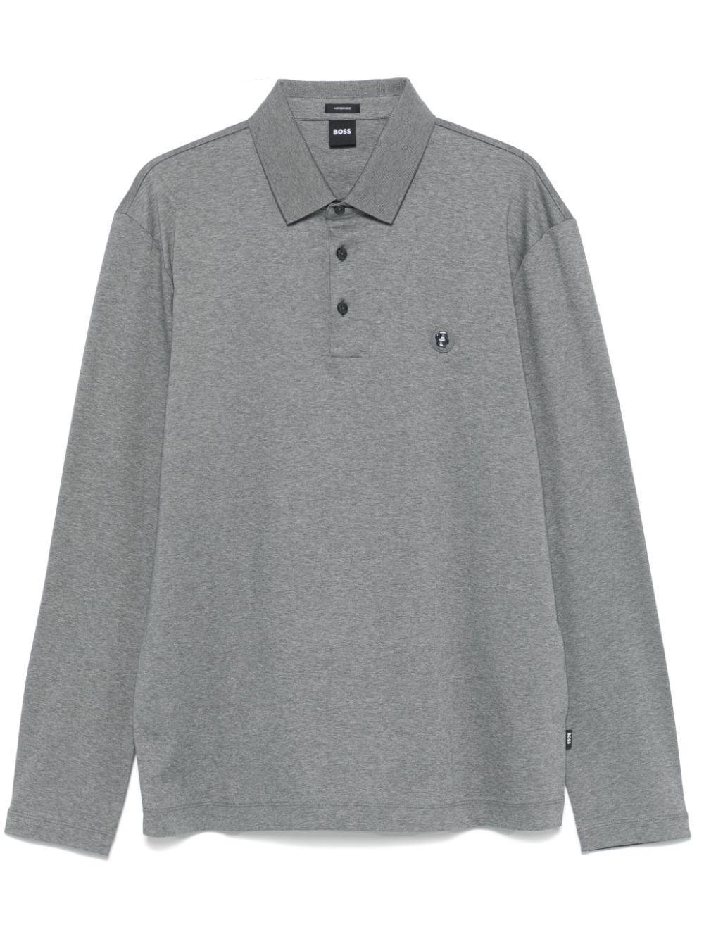 HUGO BOSS Logo-plaque Polo Shirt In Gray Product Image