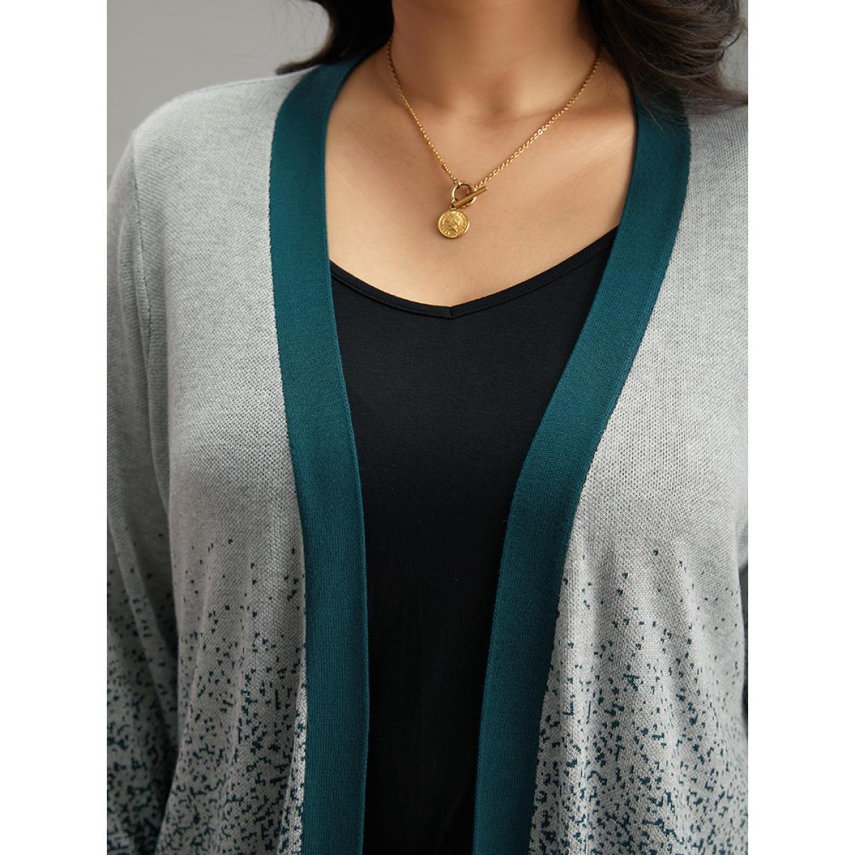 Plus Size Ombre Heather Contrast Open Front Cardigan Cyan Women Casual Loose Long Sleeve Dailywear Cardigans BloomChic 14-16/1X Product Image