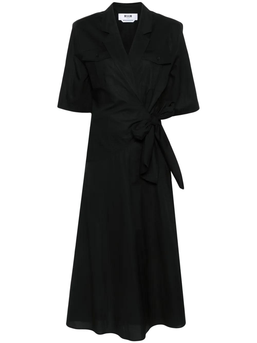 MSGM Wraparound Midi Dress In Black Product Image