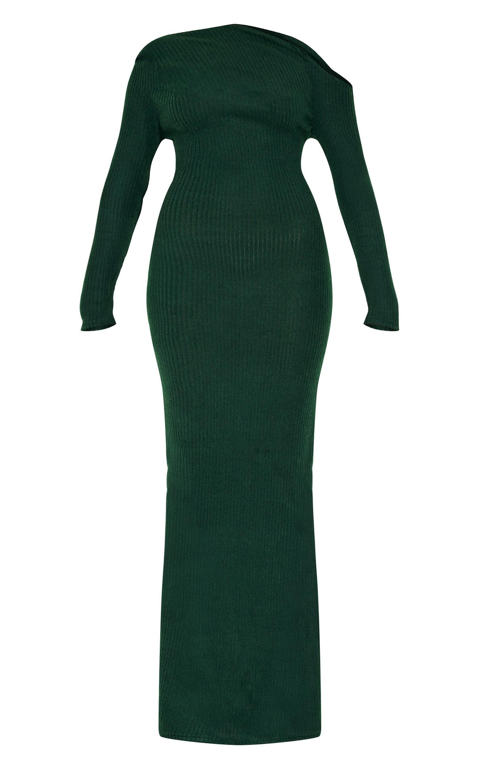 Khaki Brushed Rib Asymmetric Maxi Dress Product Image