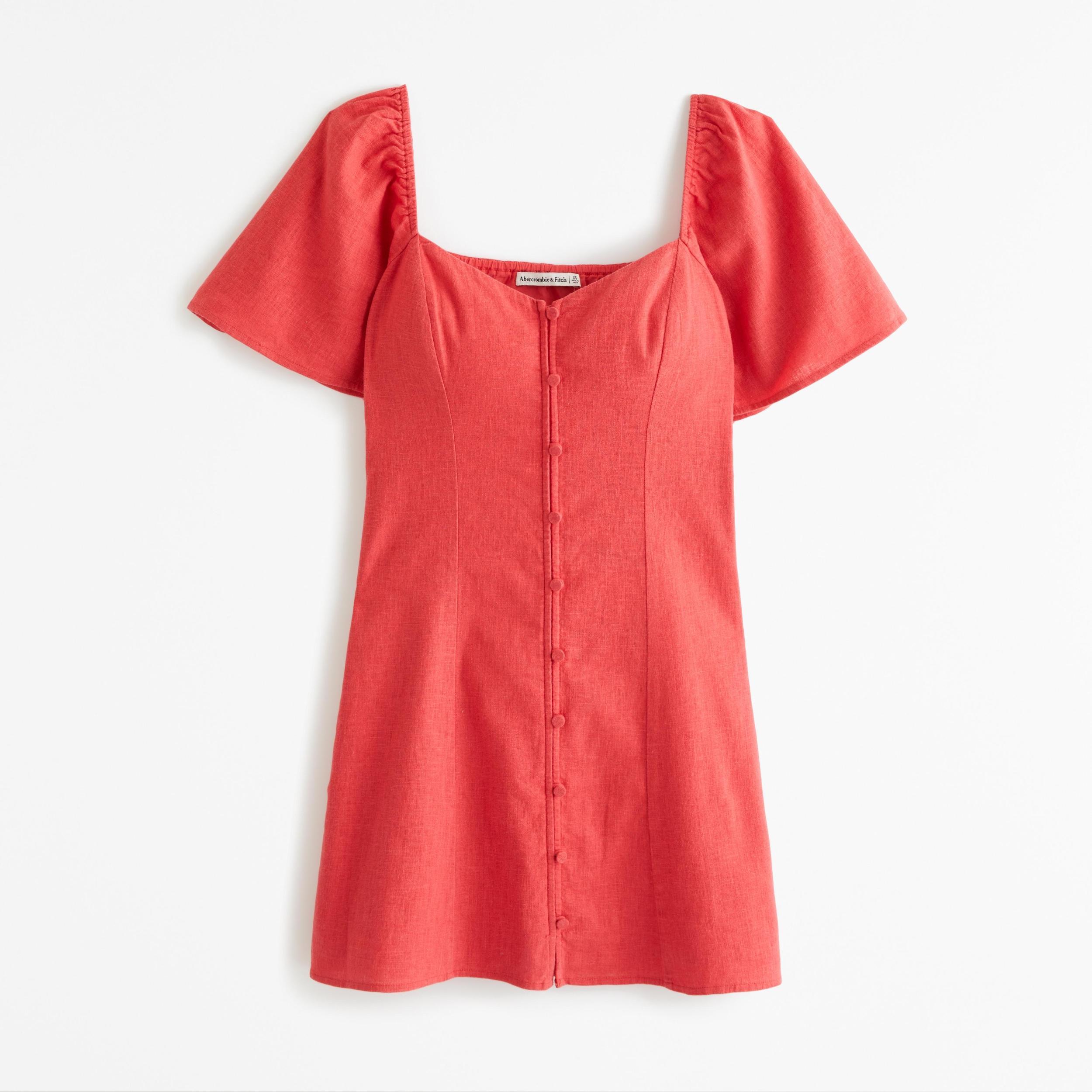 Linen-Blend Button-Through Mini Dress Product Image
