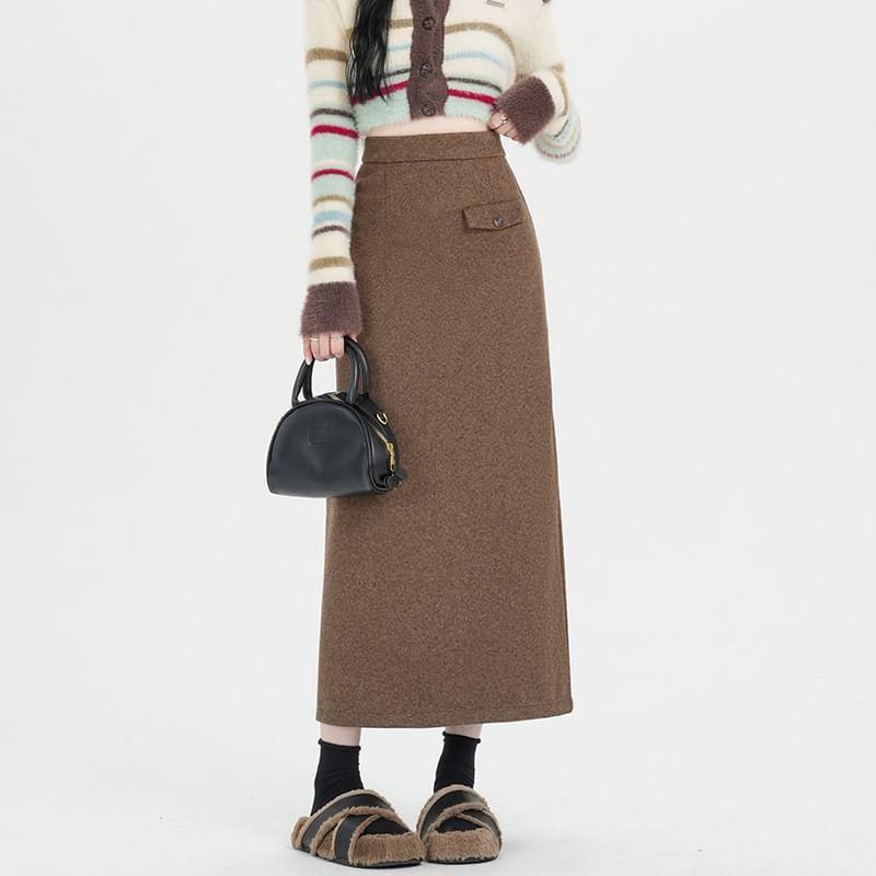 High Rise Plain Midi H-Line Skirt Product Image