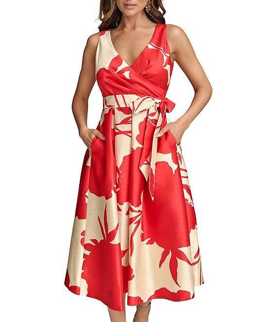 Donna Karan V-Neck Sleeveless Abstract Floral Print Dress Product Image