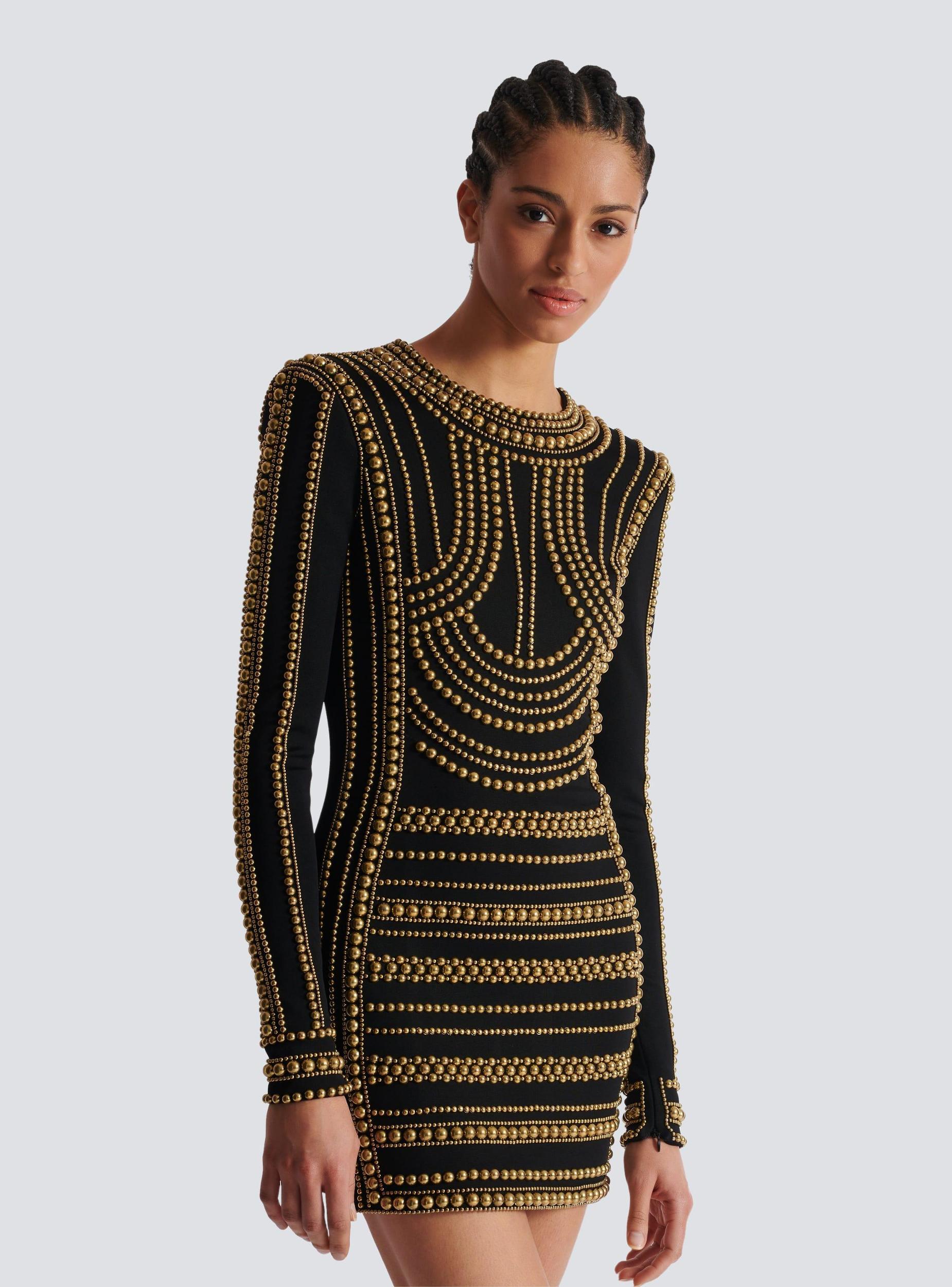 Short gold bead-embroidered dress Product Image