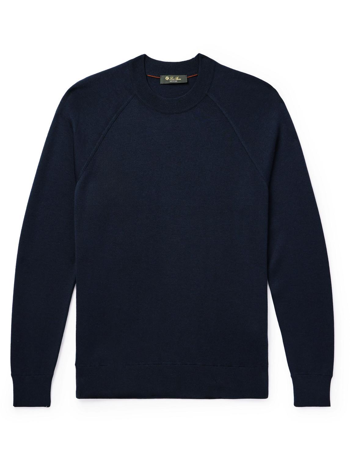 LORO PIANA Cashmere, Virgin Wool And Silk-blend Sweater In Blue Product Image