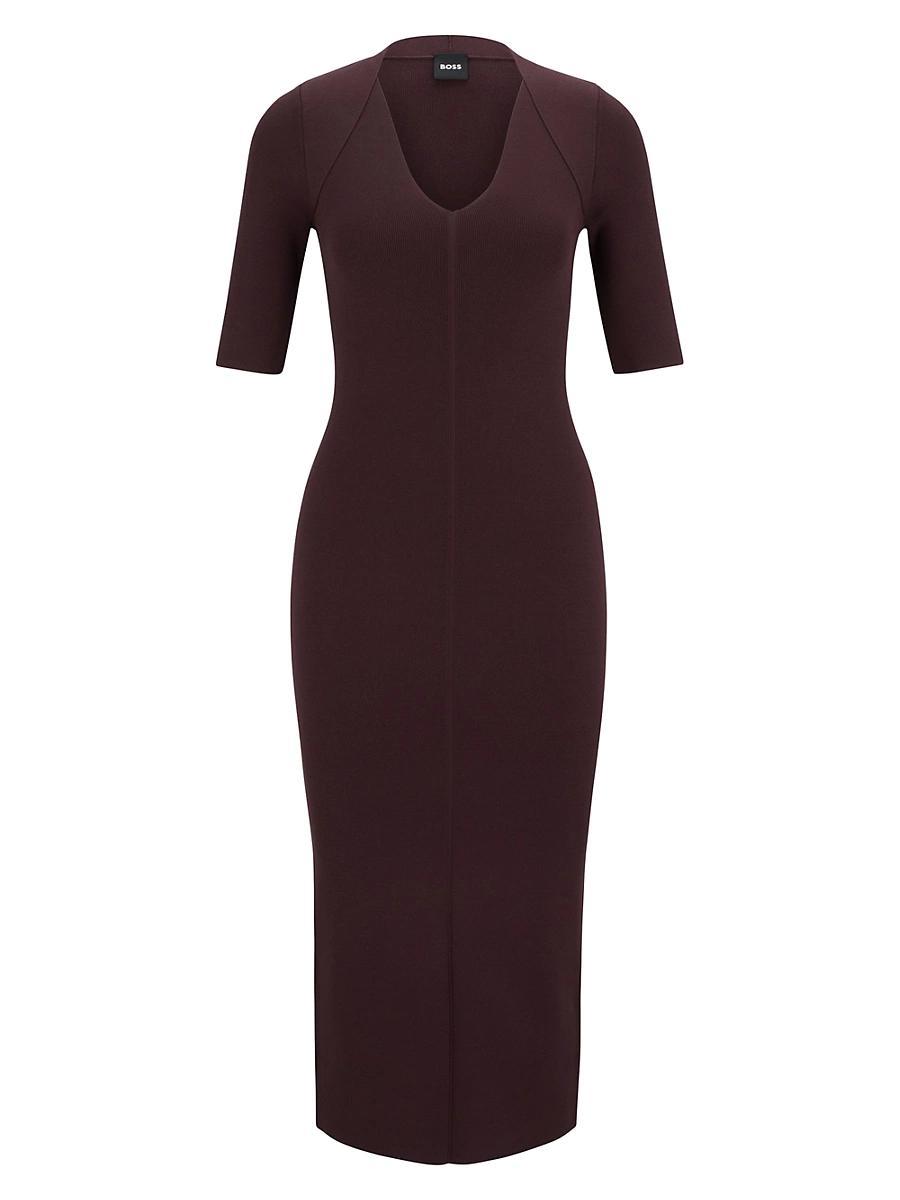 Womens V-Neck Knitted Dress with Cropped Sleeves Product Image