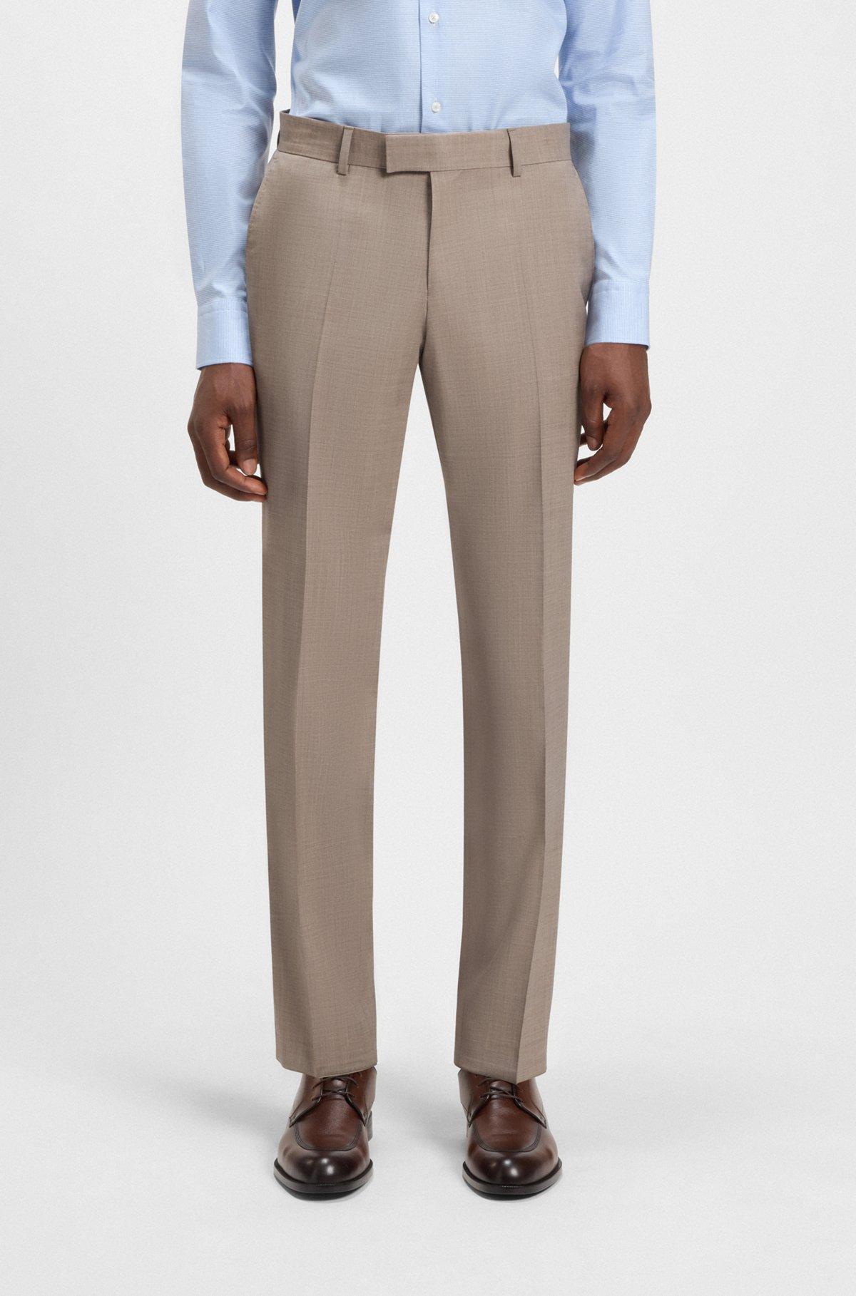 BOSS - Slim-fit three-piece suit in melange wool - Light Beige Product Image