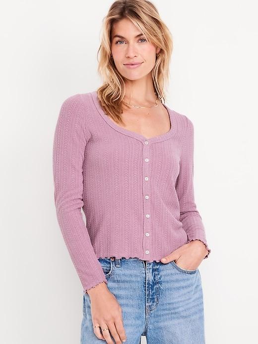 Button-Down Pointelle Top Product Image