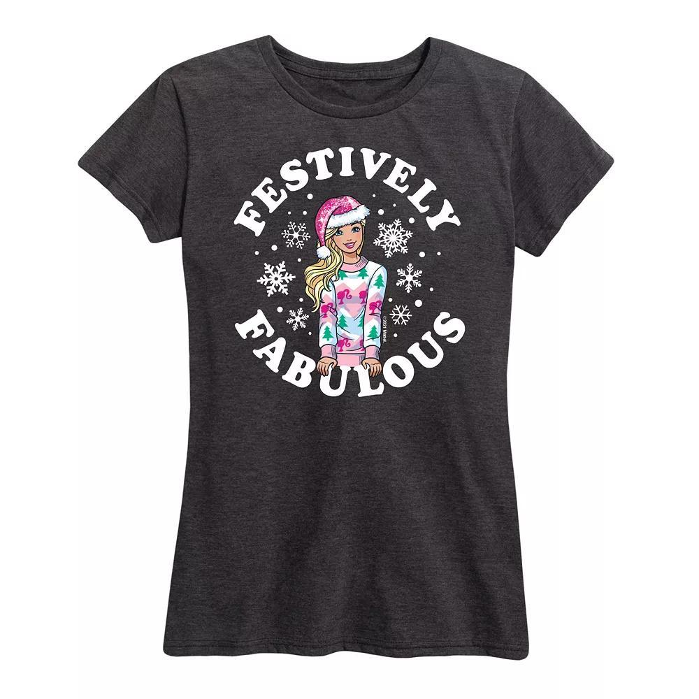 Womens Barbie Festively Fabulous Graphic Tee, Girls Grey Royal Blue Product Image