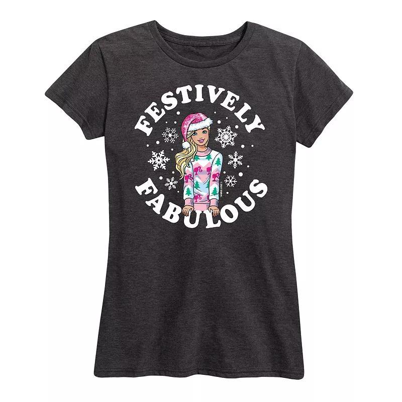 Womens Barbie Festively Fabulous Graphic Tee, Girls Grey Royal Blue Product Image