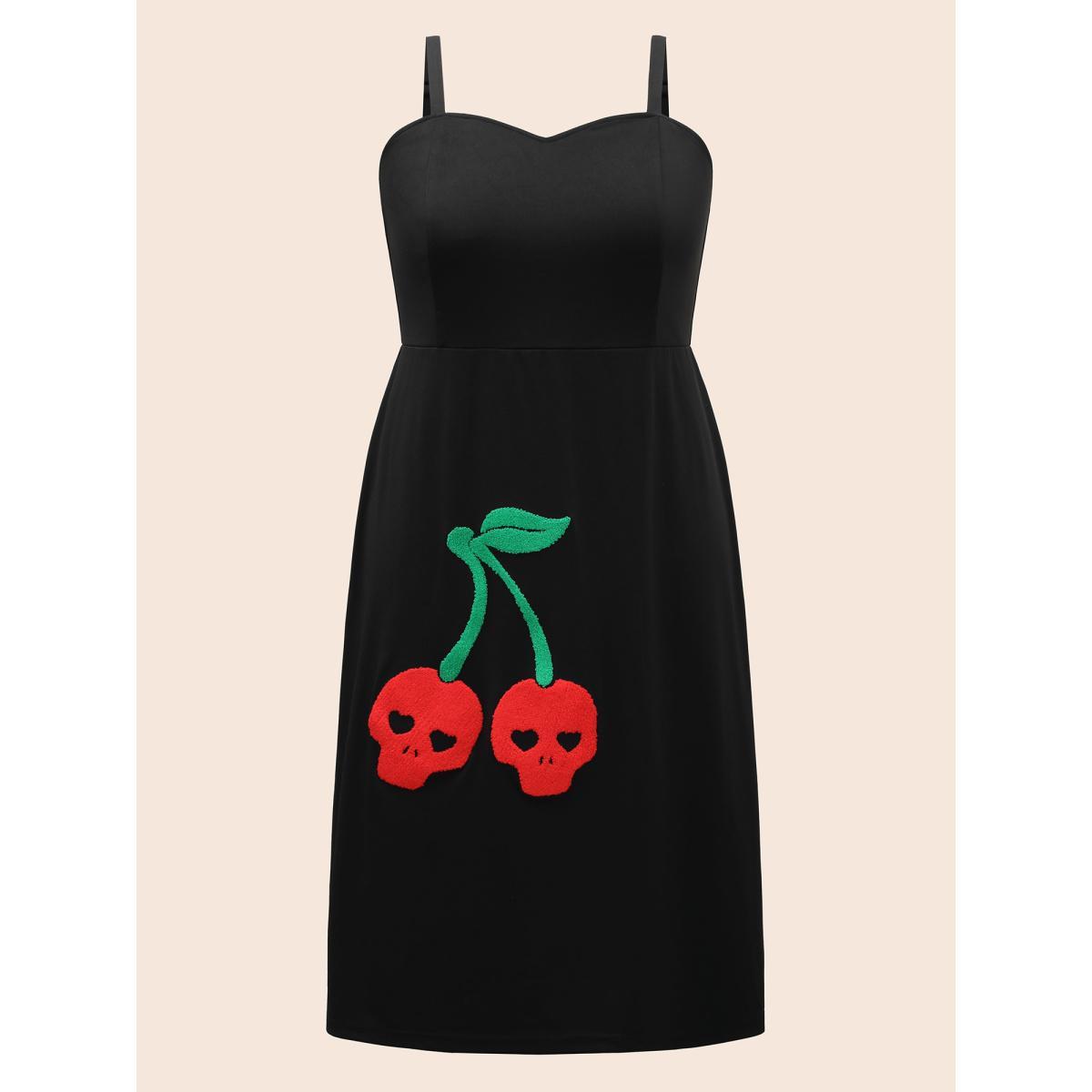 Plus Size Cherry Skull Back Adjustable Straps Midi Dress Black Women Cocktail Tie knot Party Curvy Bloomchic 28/5X Product Image