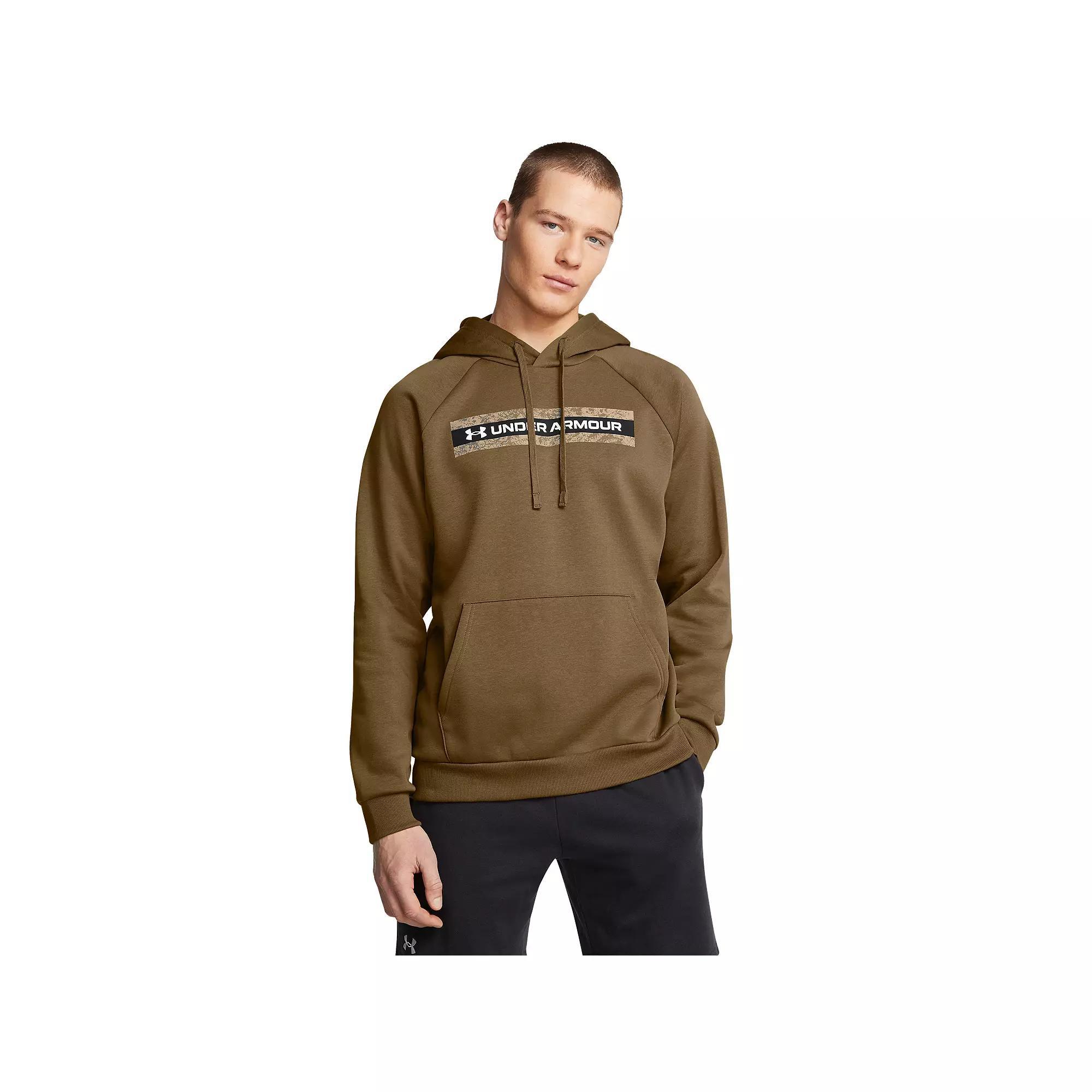Men's Under Armour Rival Fleece Camo Chest Stripe Hoodie, Size: Large, Coyote Product Image