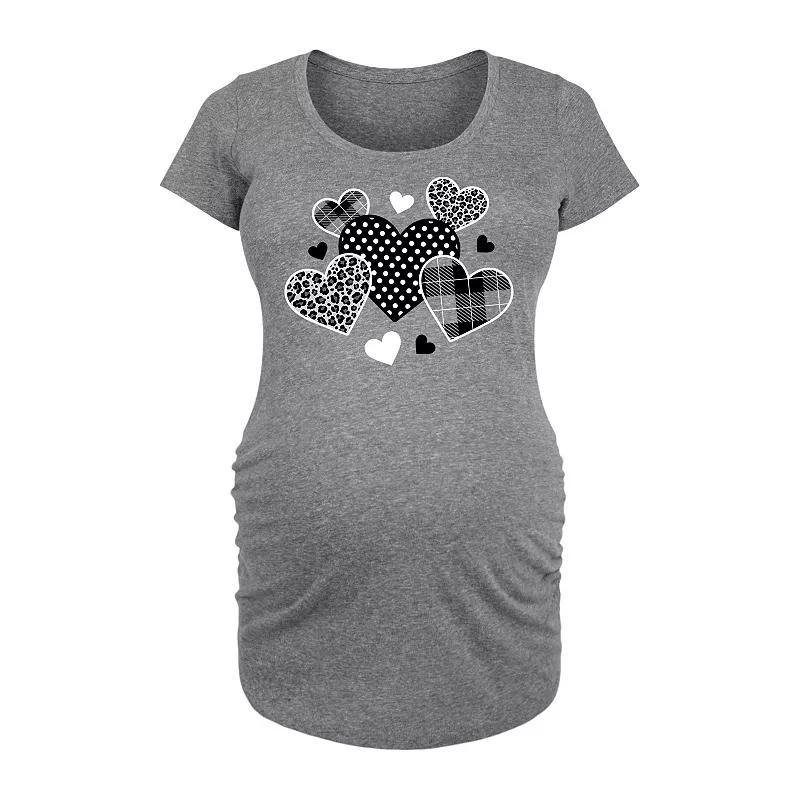 Maternity Mixed Patterned Hearts Graphic Tee, Women's, Size: Small-Mat, Grey Dark Red Product Image
