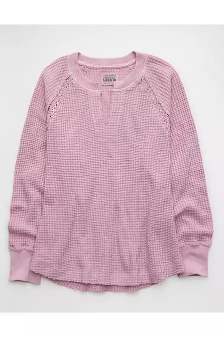 AE Big Hug Notch Neck Waffle Sweatshirt Women's Product Image