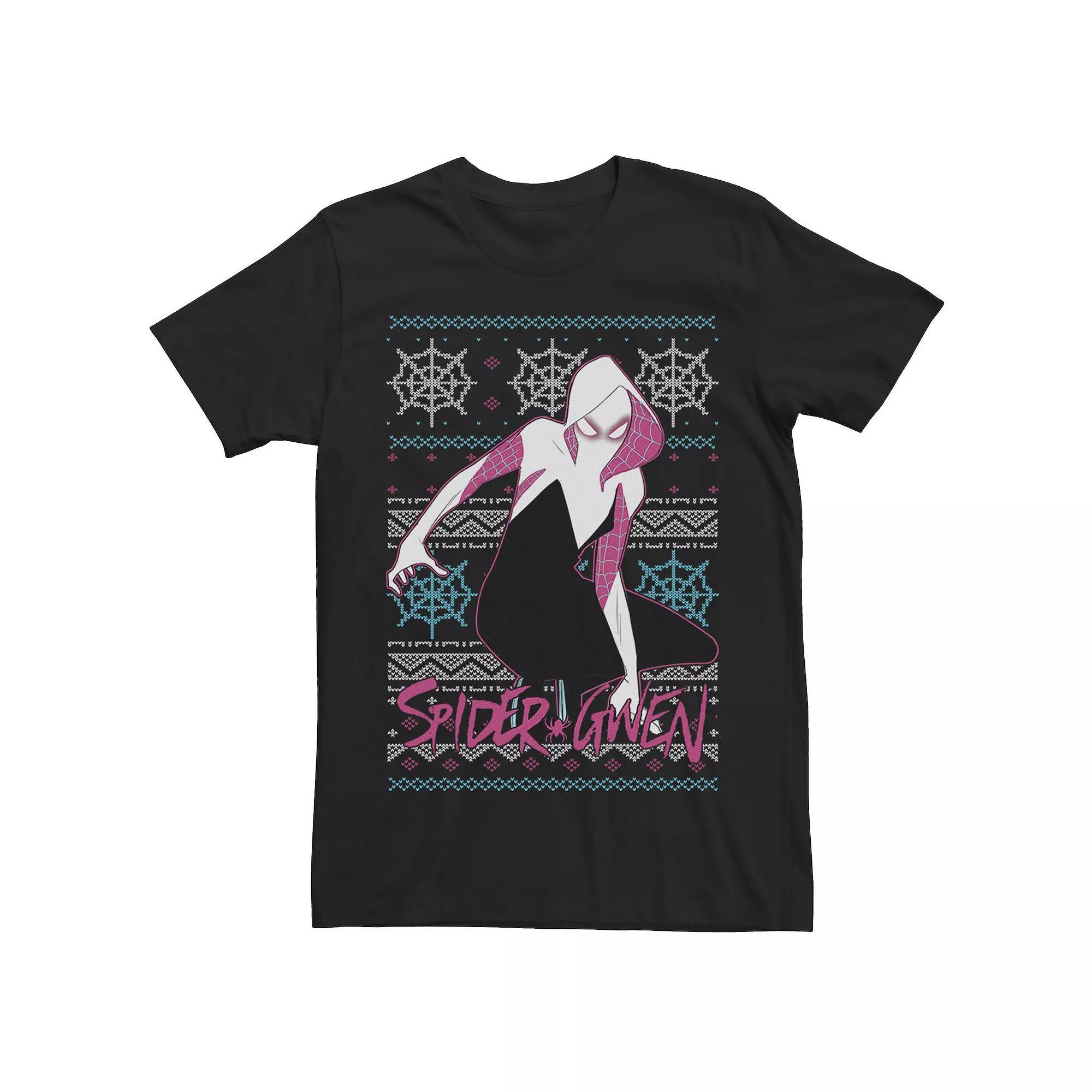 Men's Marvel Crouching Spider-Gwen Portrait Ugly Sweater Short Sleeve Tee, Size: XXL, Black Product Image