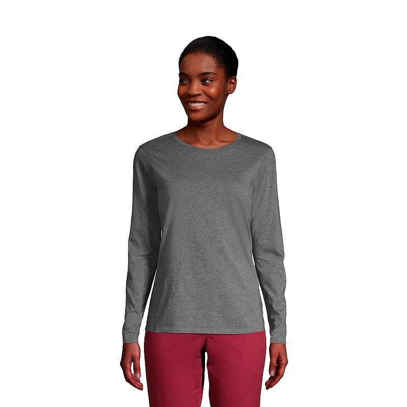 Petite Lands End Relaxed-Fit Supima Long Sleeve Cotton Crewneck Tee, Womens Product Image