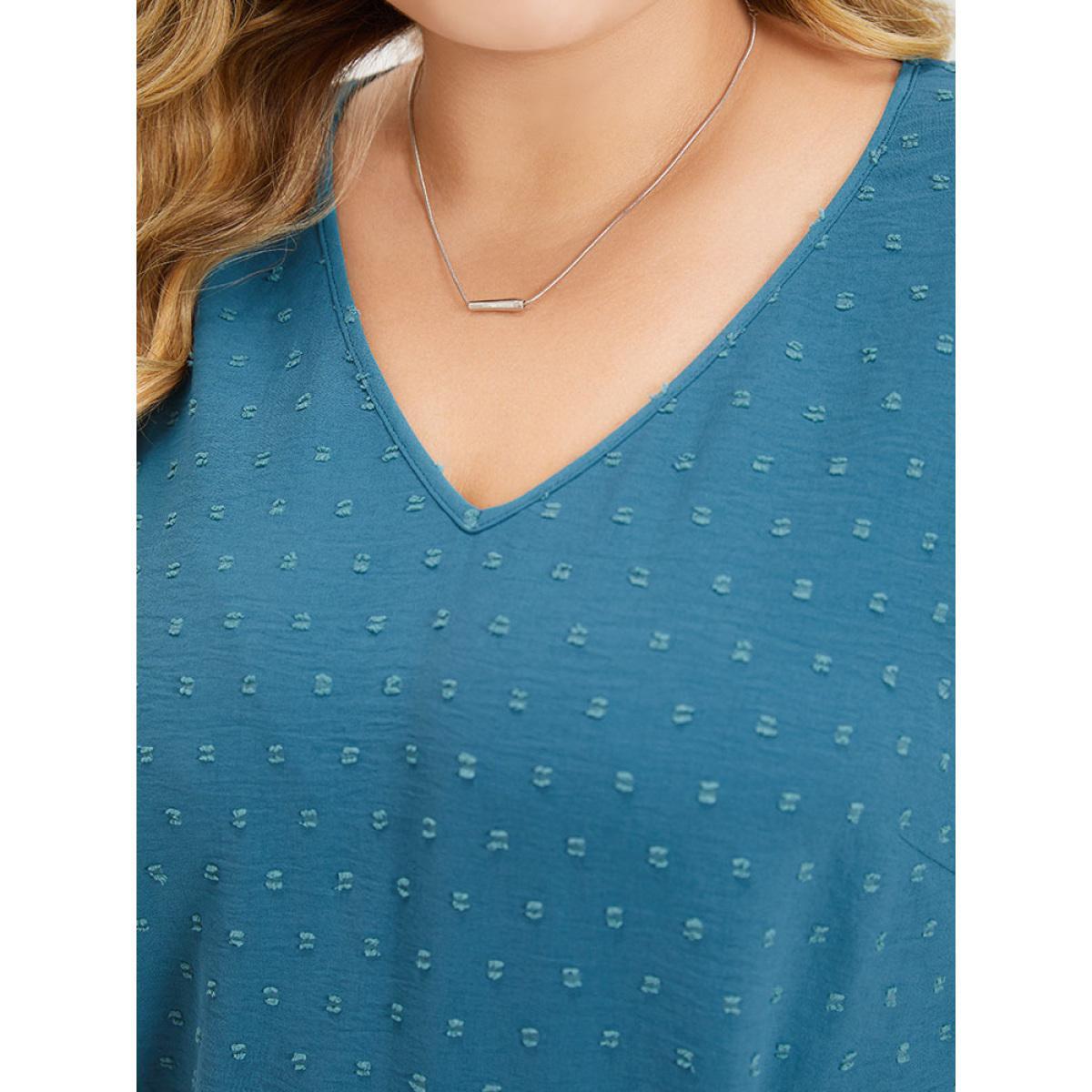 Plus Size Polka Dot V Neck Ruffle Layered Sleeve Bodysuit Women Cerulean Plain Elastic Waist Bodysuits BloomChic 14-16/1X Product Image