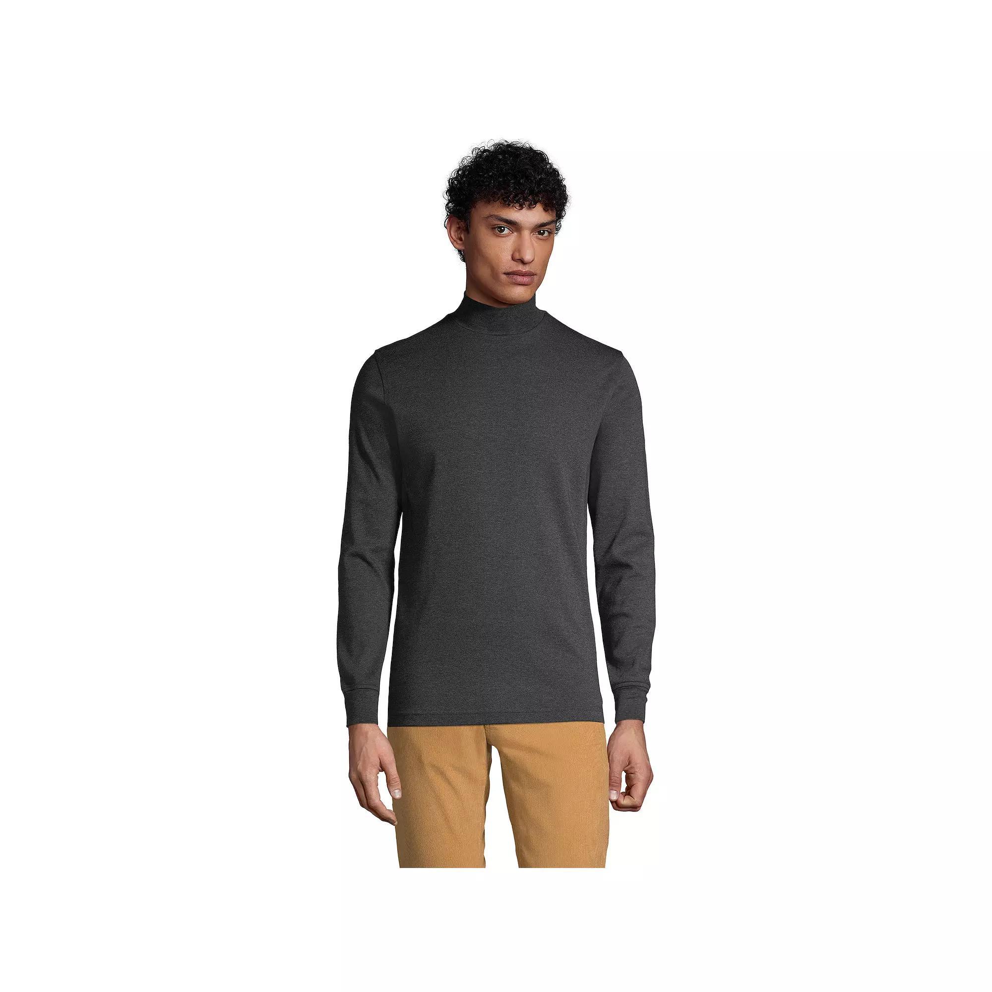 Big & Tall Lands End Super Soft Supima Mock Turtleneck, Mens Dk Grey Heather Product Image