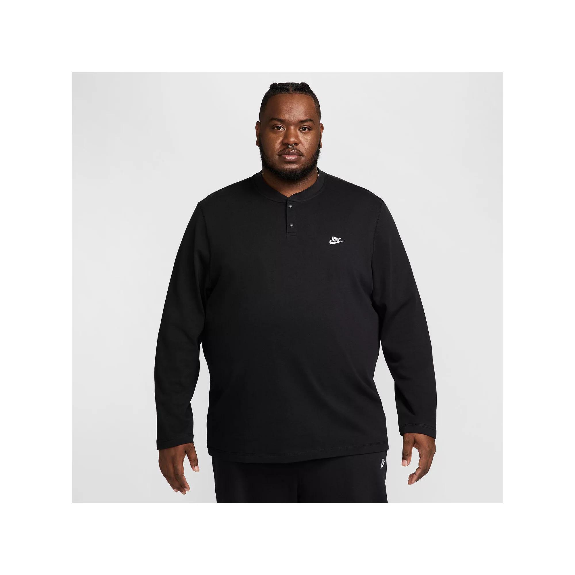 Men's Nike Club Fleece Long Sleeve Henley, Size: Medium, Black Product Image