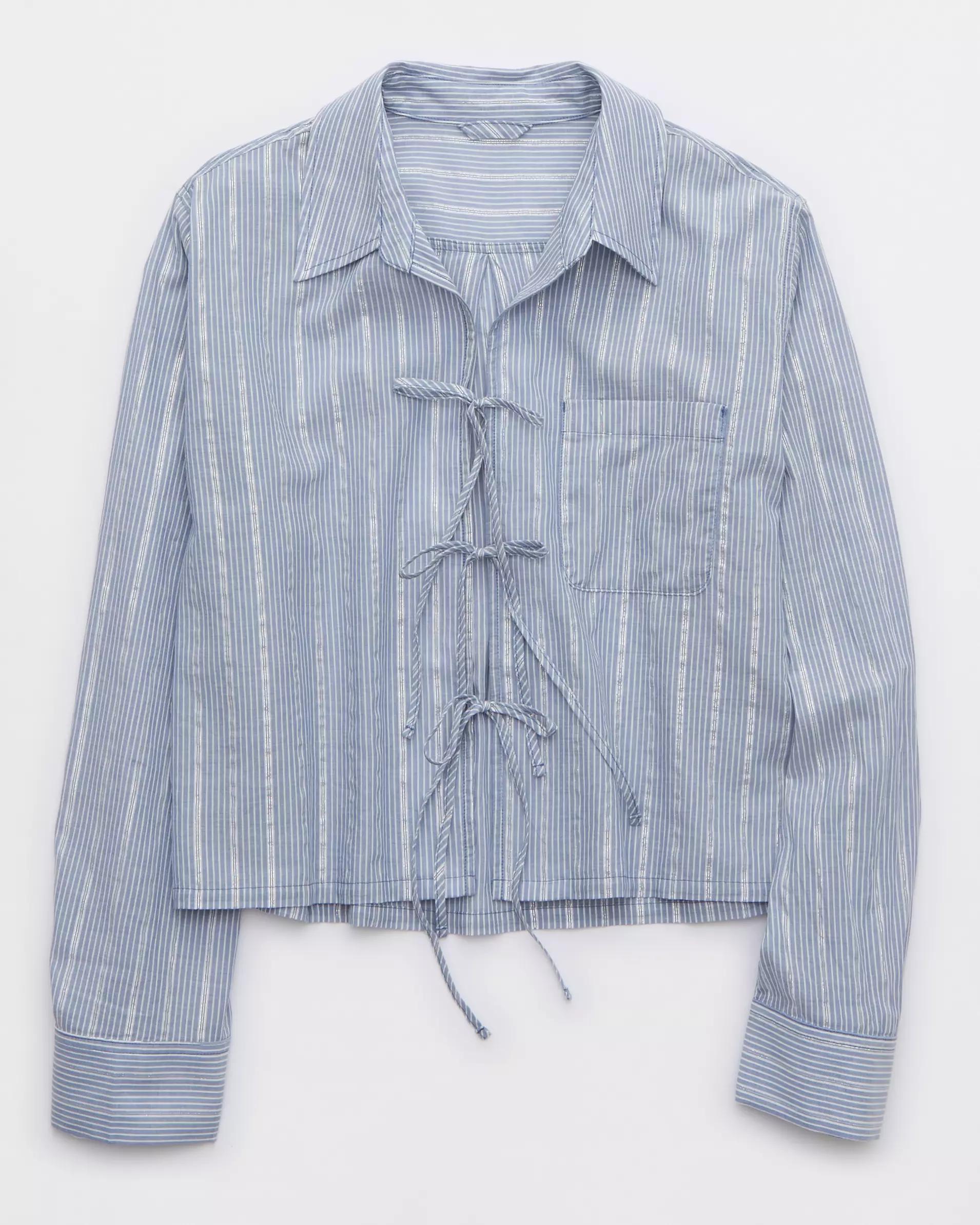 Aerie Off-Duty Poplin Tie Front Pajama Shirt Product Image