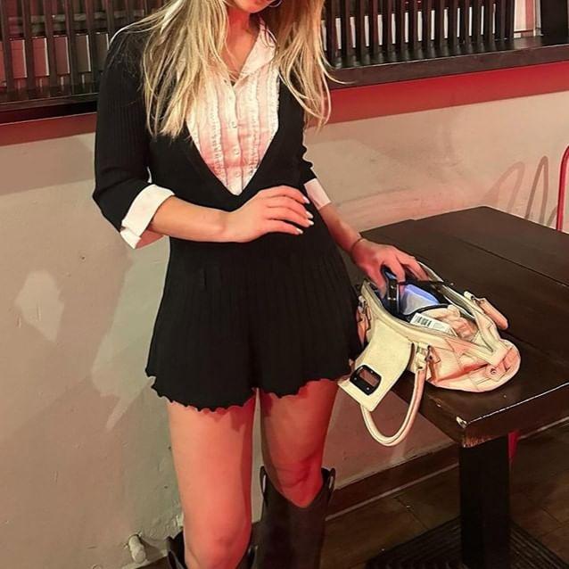 Mock Two-Piece Long-Sleeve Collared Mini A-Line Dress Product Image
