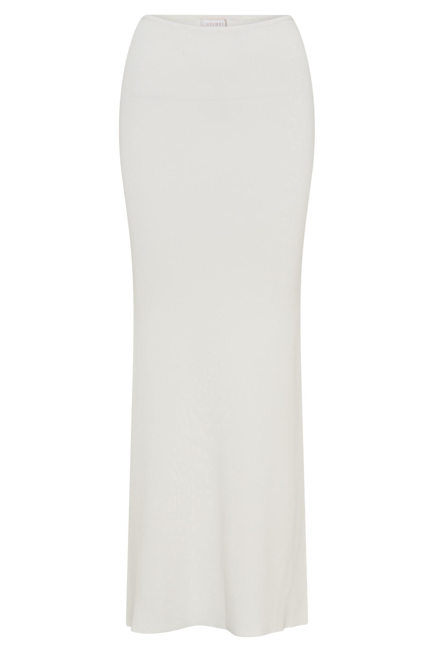 Keaton Fishtail Knit Maxi Skirt - White Product Image