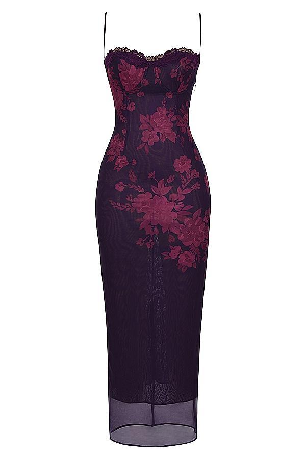 Aiza Grape Floral Print Maxi Dress Product Image