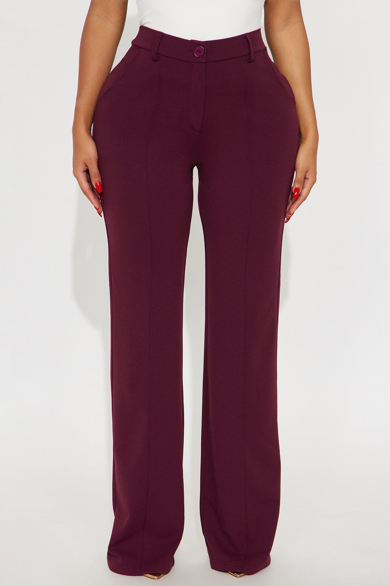 Heidi Wide Leg Trouser Pant - Burgundy Product Image