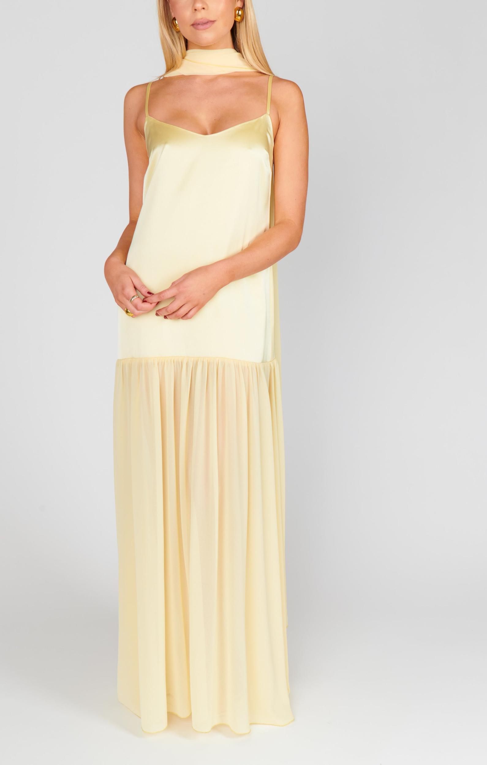 Dalia Maxi Dress ~ Pale Yellow Luxe Satin Product Image