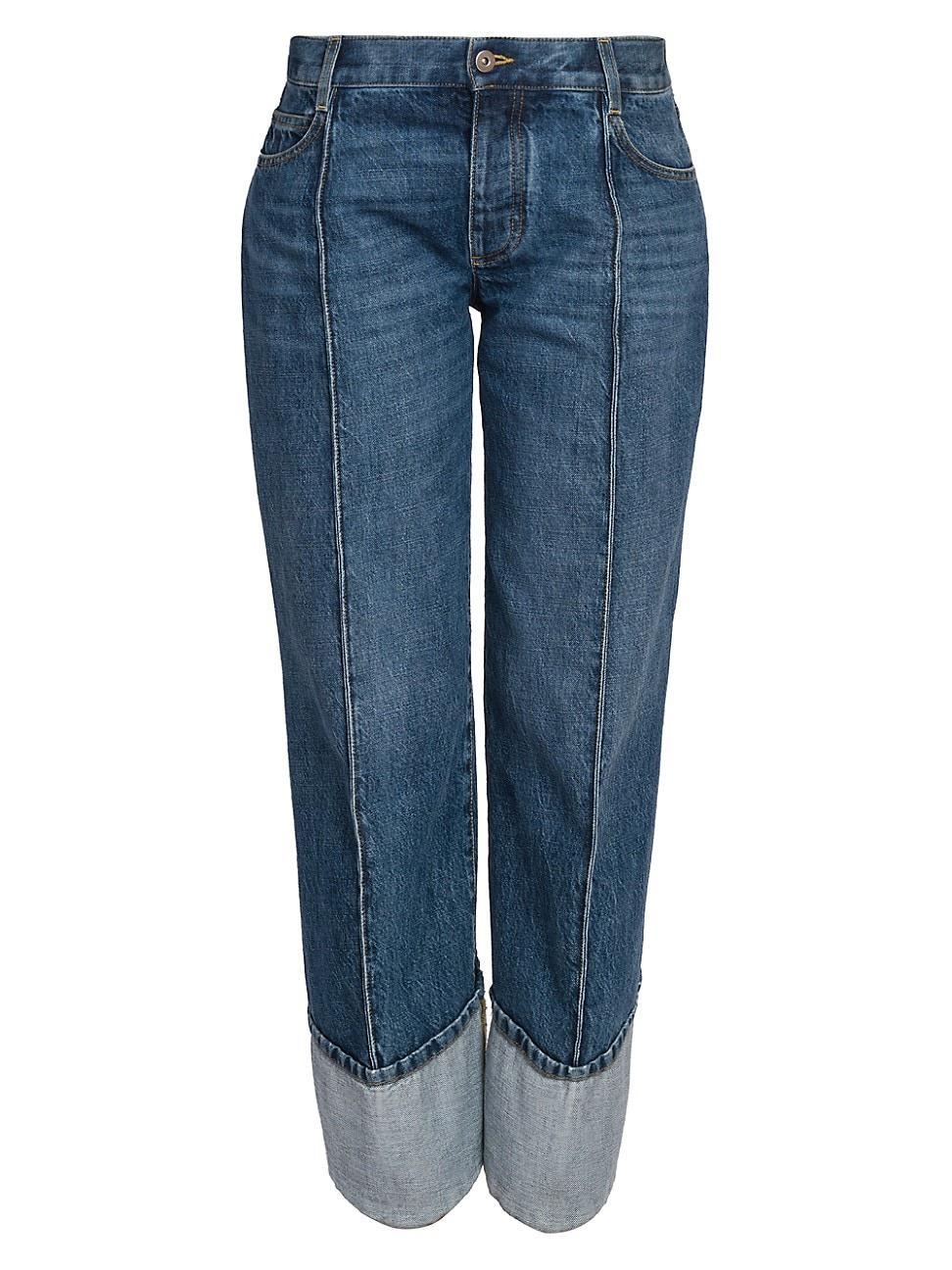 Exposed Seam Curved-Leg Denim Trousers Product Image