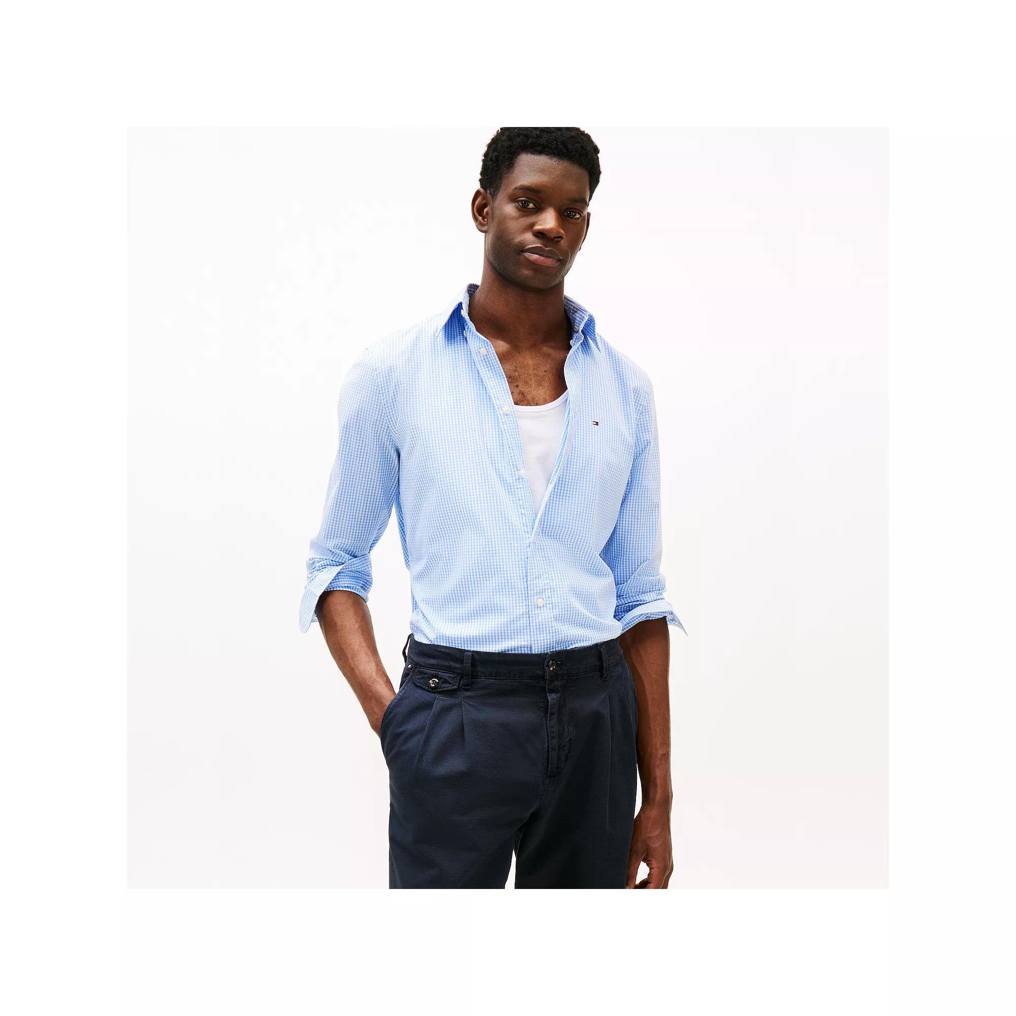 Men's Tommy Hilfiger Flex Poplin Gingham Long Sleeve Shirt, Size: Large, Sweet Blue Gingham Product Image