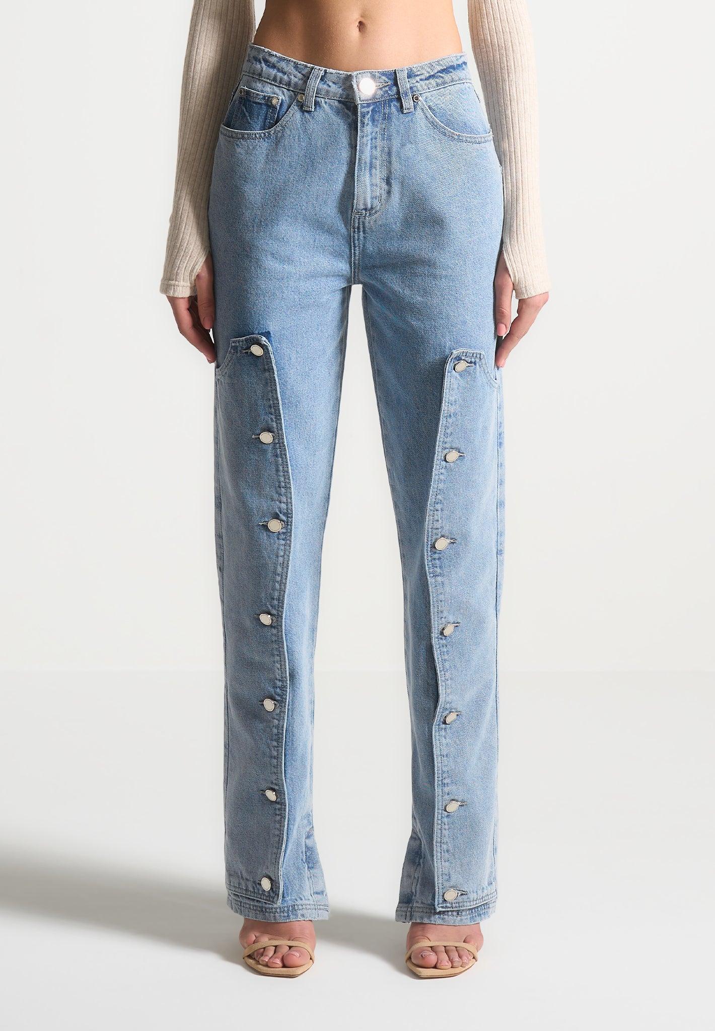Axelle - Button Down Overlay Mom Jeans - Mid Blue Female Product Image
