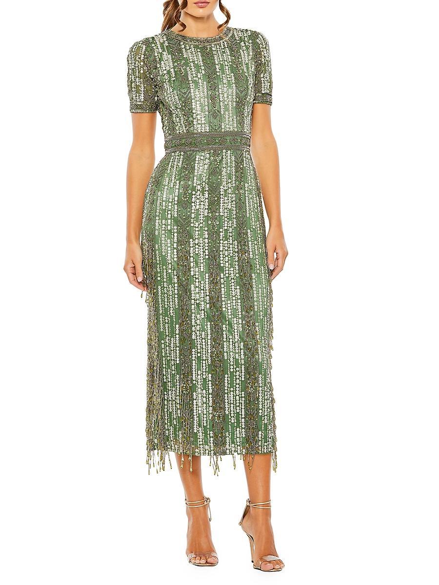 Womens Cocktail Geometric Beaded Midi-Dress Product Image