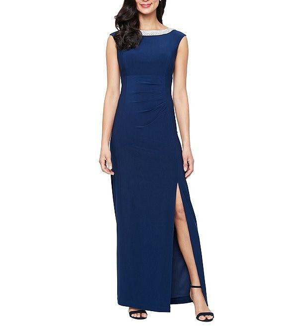 Alex Evenings Sleeveless Embellished Crew Neck Front Slit Gown Product Image